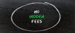 Image on chalkboard stating that PBC does not have hidden fees.