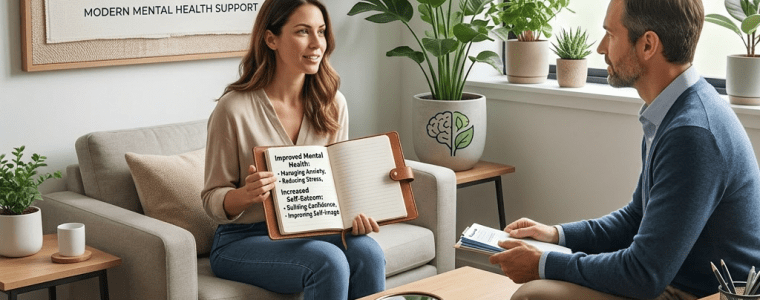 Six key benefits of counseling including improved mental health, stronger coping skills, deeper self-awareness, healthier relationships, increased self-esteem, personal growth and development