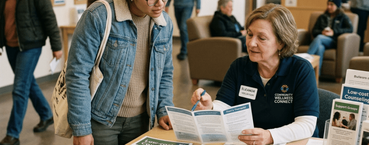 Mental health resources table offering counseling, support groups, and suicide prevention information